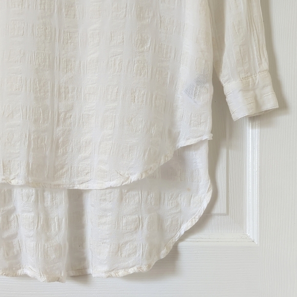 BDG Textured Linen Blend Collared Henley Long Sleeve Tunic Top Ivory Beige XS - Picture 9 of 13